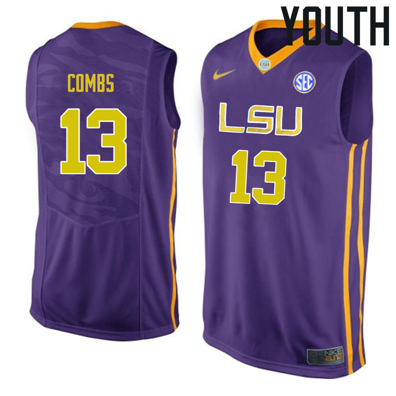 Youth #13 Jeremy Combs LSU Tigers College Basketball Jerseys Sale-Purple
